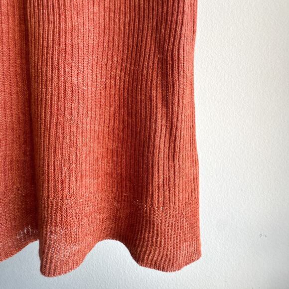 Eileen Fisher Petite Large Linen Henley Tank Rust Orange Sleeveless Ribbed Knit - Picture 5 of 11